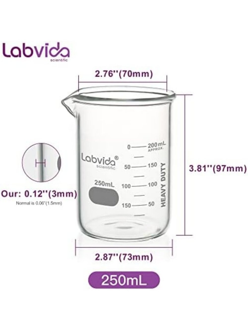 Set of 12 Heavy Duty 250ml Glass Beakers - Lab, Kitchen, Science Supplies - Picture 3 of 7